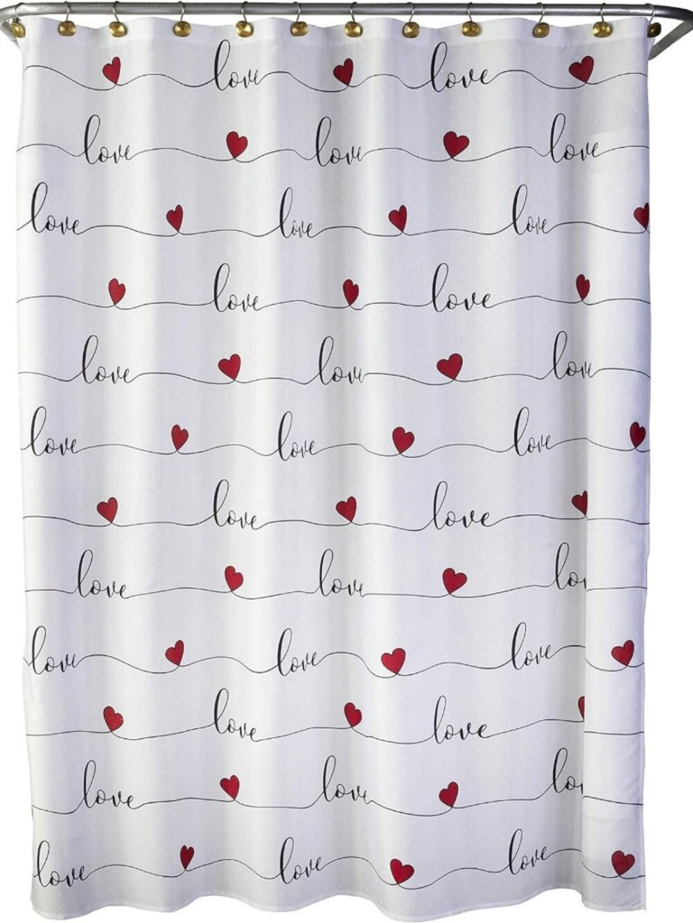 Valentine's Day Love Script Shower Curtain - White, Romantic Bathroom Decor